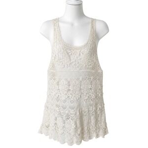 Intimately Free People Crochet Lace Tank Tunic Ivory Boho Festival Cotton Small